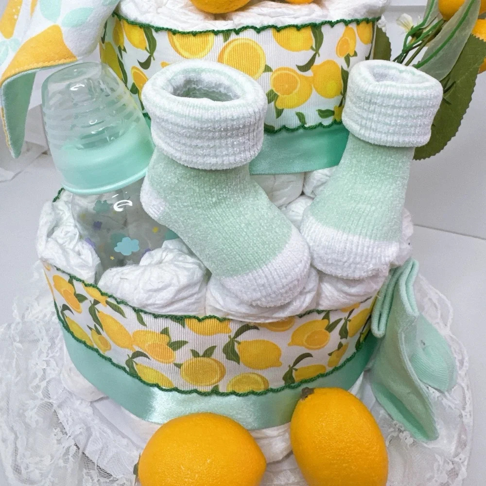 Lemon-Themed Diaper Cake, Baby Shower Gift
